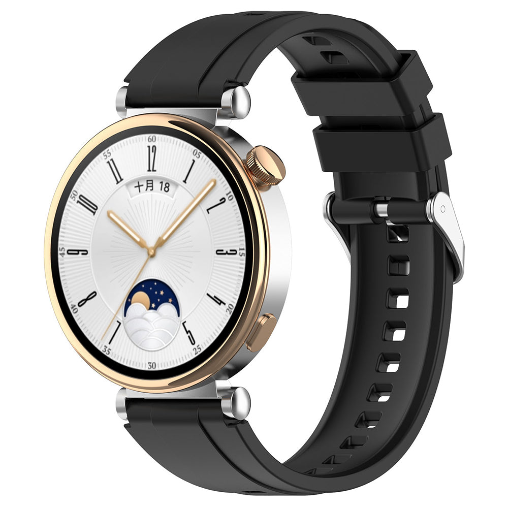 Curea smartwatch Techsuit Watchband 18mm (W075) compatibil cu Huawei Watch GT 4 (41mm)/W1/Honor Watch S1/Garmin Venu 2S/Vivoactive 4S, Negru