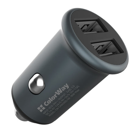 Incarcator ColorWay Mini Car (CW-CHA036Q-GR), 2x USB, Quick Charge 2.0 & 3.0, 36W, 3A, Huawei FCP, Auto ID Chip, 24V, Gri