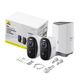 Baseus Outdoor Camera Security N1 Plus (S0TY002131), 2K, 16GB, 2 Camera Kit, Two-way Talk, Night Vision, IP67, Moon White