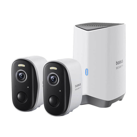 Baseus Outdoor Camera Security N1 Plus (S0TY002131), 2K, 16GB, 2 Camera Kit, Two-way Talk, Night Vision, IP67, Moon White