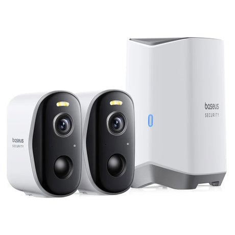 Baseus Outdoor Camera Security N1 Plus (S0TY002131), 2K, 16GB, 2 Camera Kit, Two-way Talk, Night Vision, IP67, Moon White