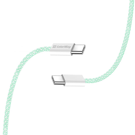 Cablu ColorWay (CW-CBPDCC061-G), for MacBook Pro, Type-C to Type-C, PD Fast Charging 60W, 3A, Nylon, 1m, Verde