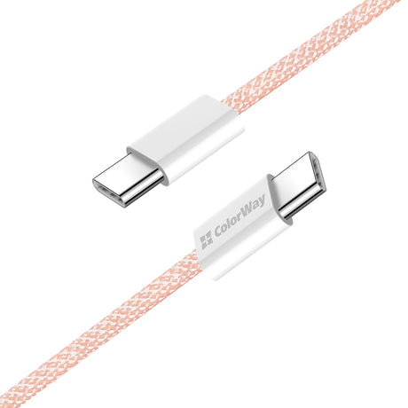 Cablu ColorWay (CW-CBPDCC061-P), for MacBook Pro, Type-C to Type-C, PD Fast Charging 60W, 3A, Nylon, 1m, Roz