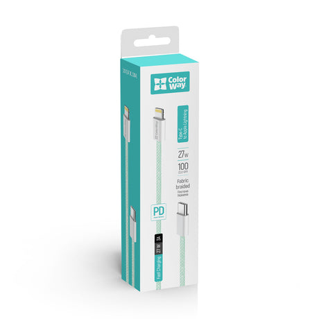 Cablu ColorWay (CW-CBPDCL061-G), Type-C to Apple Lightning, PD 27W, 3A, 480Mbps, Nylon, 1m, Verde