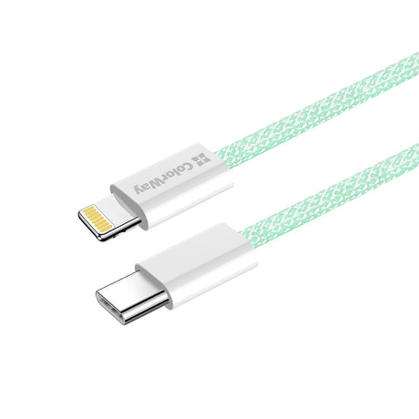 Cablu ColorWay (CW-CBPDCL061-G), Type-C to Apple Lightning, PD 27W, 3A, 480Mbps, Nylon, 1m, Verde