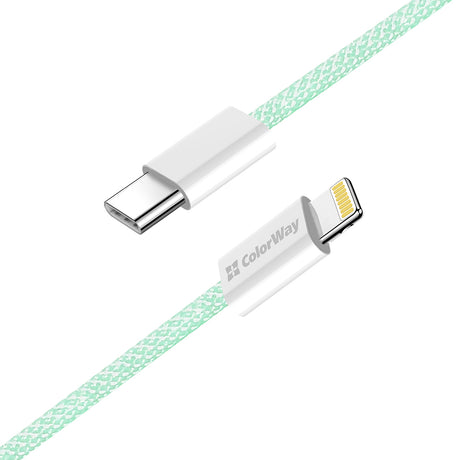 Cablu ColorWay (CW-CBPDCL061-G), Type-C to Apple Lightning, PD 27W, 3A, 480Mbps, Nylon, 1m, Verde
