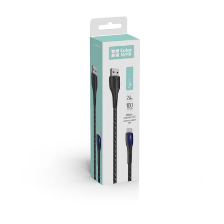 Cablu ColorWay (CW-CBUC034-BK), USB to Type-C, for Syncing & Charging, with LED indicator, 2.4A, 480Mbps, 1m, Negru