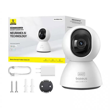 Baseus Indoor Camera Security P1 (S0TV012132), 3K, 4MP, Type-C, Two-way Talk, Night Vision, 8x Digital Zoom, CMOS, Alb
