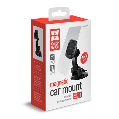 Suport ColorWay (CW-CHM06-GR), Magnetic, for Dashboard, 360°, Secure Grip, Adhesive Suction Cup, Universal, Negru