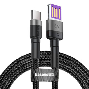 Cablu Baseus Cafule Series Metal (CATKLF-PG1), USB to Type-C, Fast Charging, 40W, 5A, Nylon Braid, Velcro, 1m, Negru