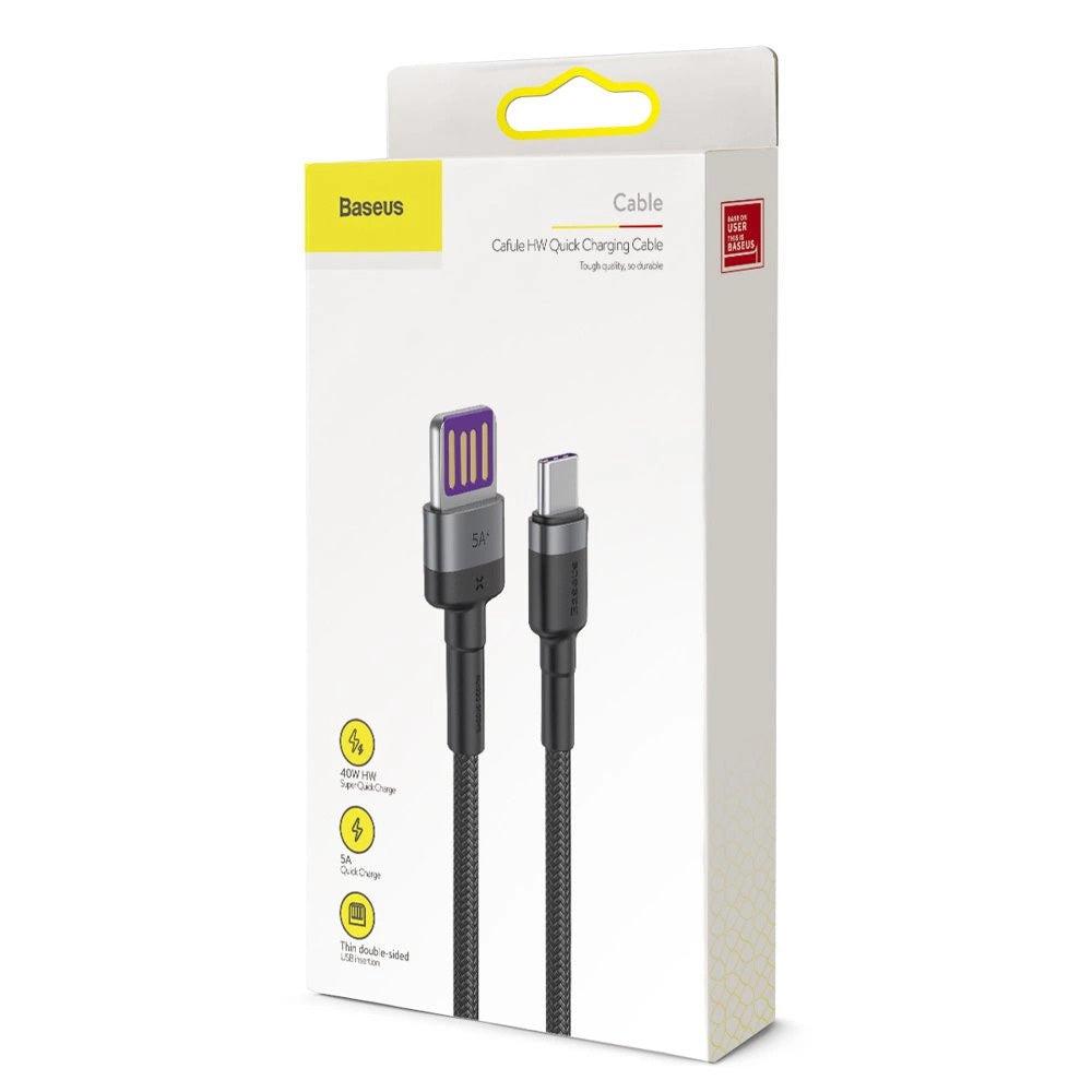 Cablu Baseus Cafule Series Metal (CATKLF-PG1), USB to Type-C, Fast Charging, 40W, 5A, Nylon Braid, Velcro, 1m, Negru