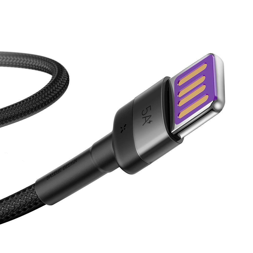 Cablu Baseus Cafule Series Metal (CATKLF-PG1), USB to Type-C, Fast Charging, 40W, 5A, Nylon Braid, Velcro, 1m, Negru