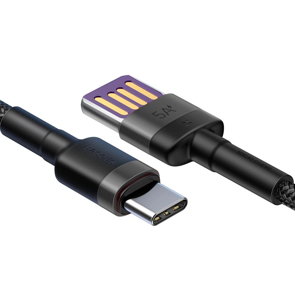 Cablu Baseus Cafule Series Metal (CATKLF-PG1), USB to Type-C, Fast Charging, 40W, 5A, Nylon Braid, Velcro, 1m, Negru