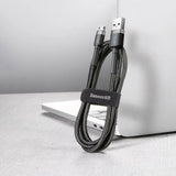 Cablu Baseus Cafule Series Metal (CAMKLF-BG1), USB to Micro-USB, 2.4A, Quick Charge, Nylon Braid, Velcro, 1m, Negru