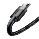 Cablu Baseus Cafule Series Metal (CAMKLF-BG1), USB to Micro-USB, 2.4A, Quick Charge, Nylon Braid, Velcro, 1m, Negru