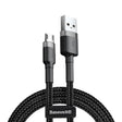 Cablu Baseus Cafule Series Metal (CAMKLF-BG1), USB to Micro-USB, 2.4A, Quick Charge, Nylon Braid, Velcro, 1m, Negru