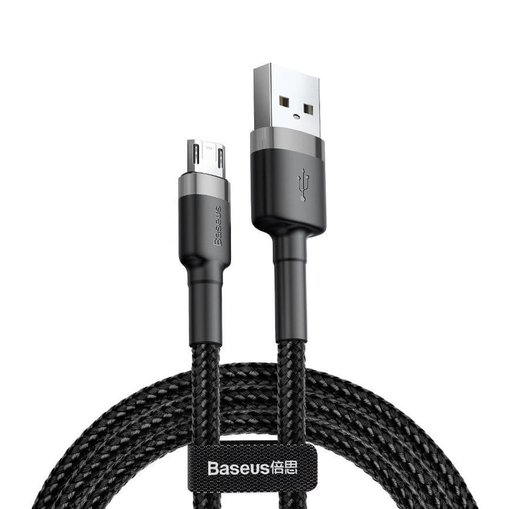 Cablu Baseus Cafule Series Metal (CAMKLF-BG1), USB to Micro-USB, 2.4A, Quick Charge, Nylon Braid, Velcro, 1m, Negru