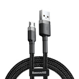Cablu Baseus Cafule Series Metal (CAMKLF-BG1), USB to Micro-USB, 2.4A, Quick Charge, Nylon Braid, Velcro, 1m, Negru