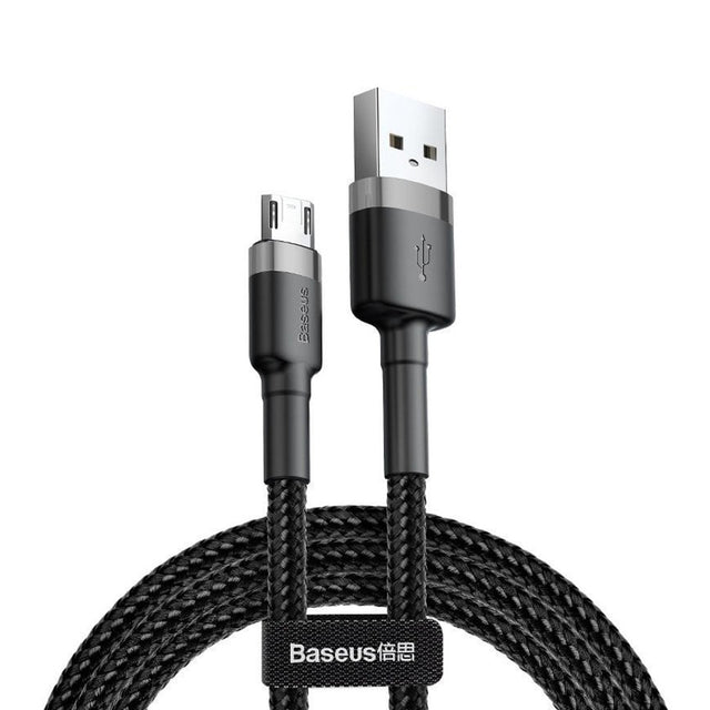 Cablu Baseus Cafule Series Metal (CAMKLF-BG1), USB to Micro-USB, 2.4A, Quick Charge, Nylon Braid, Velcro, 1m, Negru
