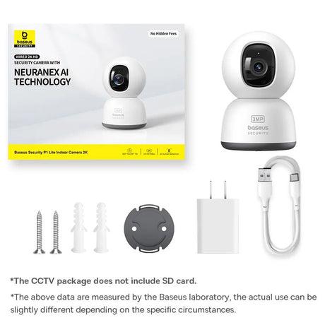 Baseus Indoor Camera Security P1 Lite (S0TV002132), 2K, 3MP, Type-C, Two-way Talk, Night Vision, Digital Zoom, Alb