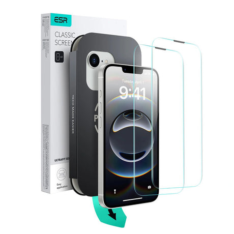 Folie de protectie ESR Tempered Glass UltraFit Tray (set de 2) compatibil cu iPhone 16e / iPhone 17e, Transparent