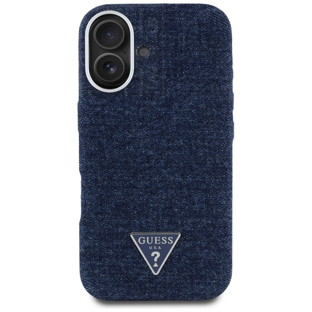 Husa de protectie Guess Denim Triangle Logo MagSafe (GUHMP16SRJFWTLB) compatibil cu iPhone 16, Albastru
