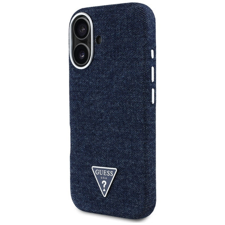 Husa de protectie Guess Denim Triangle Logo MagSafe (GUHMP16SRJFWTLB) compatibil cu iPhone 16, Albastru