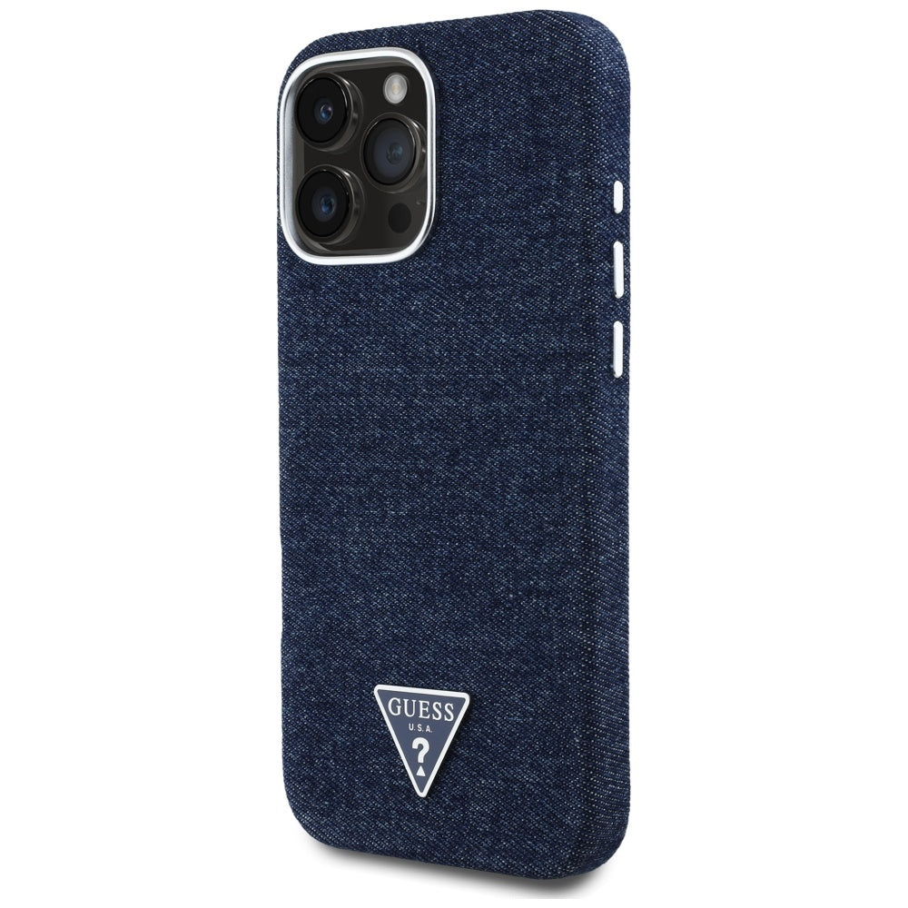 Husa de protectie Guess Denim Triangle Logo MagSafe (GUHMP16XRJFWTLB) compatibil cu iPhone 16 Pro Max, Albastru