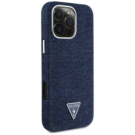 Husa de protectie Guess Denim Triangle Logo MagSafe (GUHMP16LRJFWTLB) compatibil cu iPhone 16 Pro, Albastru