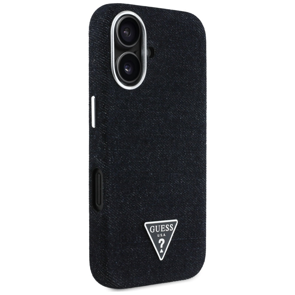 Husa de protectie Guess Denim Triangle Logo MagSafe (GUHMP16SRJFWTLK) compatibil cu iPhone 16, Negru