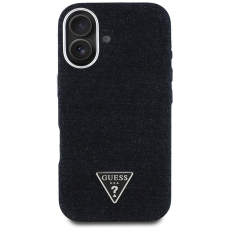 Husa de protectie Guess Denim Triangle Logo MagSafe (GUHMP16SRJFWTLK) compatibil cu iPhone 16, Negru