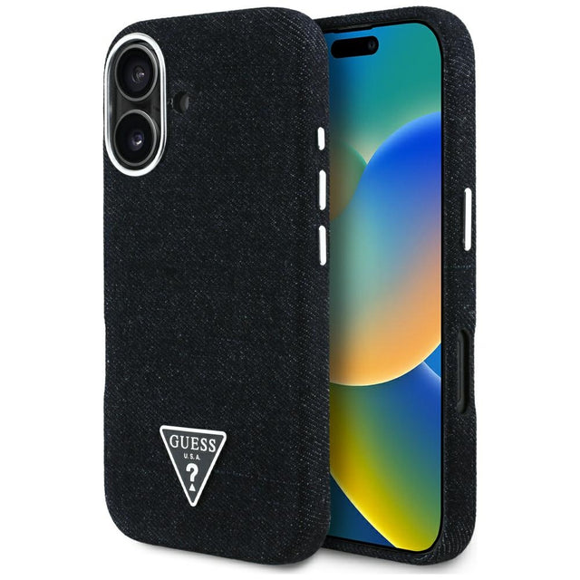 Husa de protectie Guess Denim Triangle Logo MagSafe (GUHMP16SRJFWTLK) compatibil cu iPhone 16, Negru