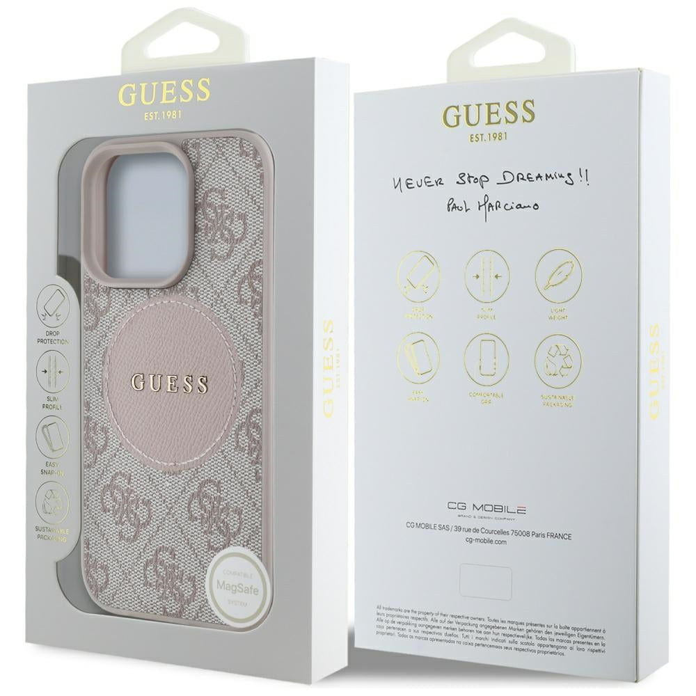 Husa de protectie Guess 4G Circle Classic Logo MagSafe (GUHMP16LP4PGRSGP) compatibil cu iPhone 16 Pro, Roz
