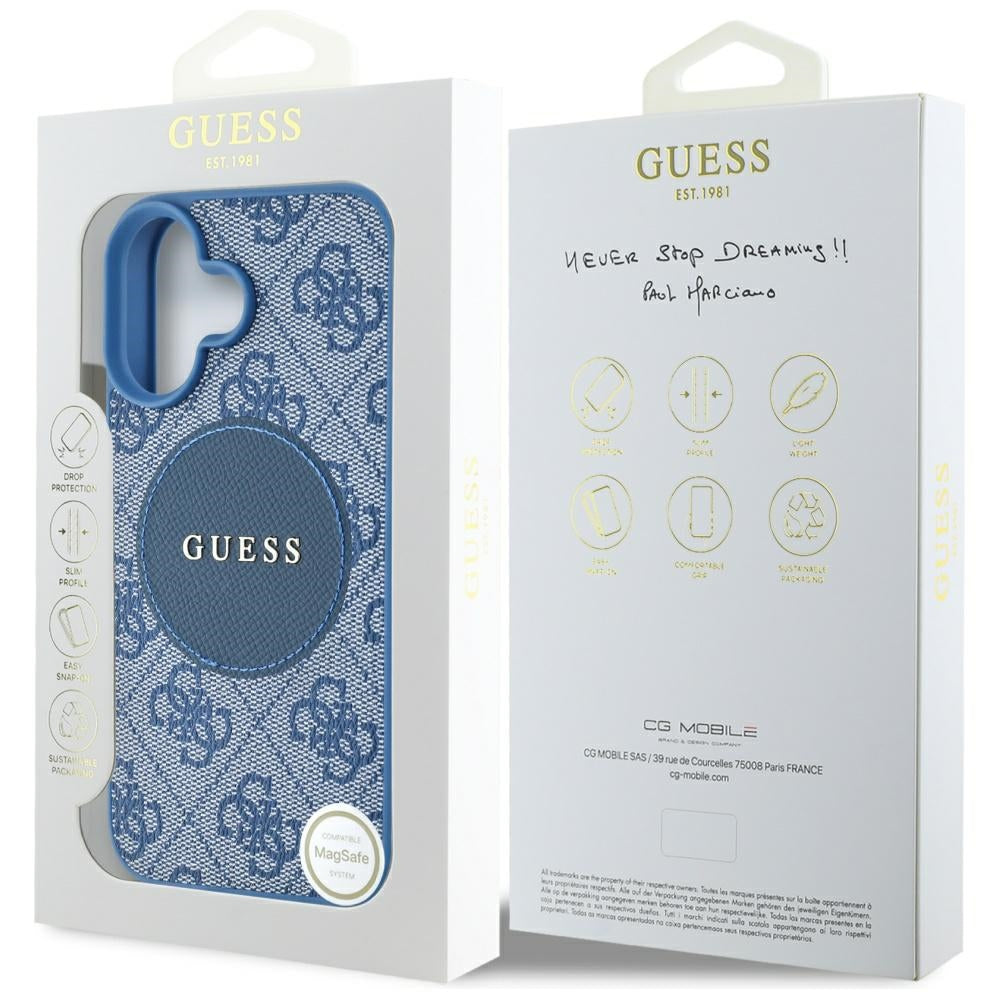 Husa de protectie Guess 4G Circle Classic Logo MagSafe (GUHMP16SP4PGRSGB) compatibil cu iPhone 16, Albastru
