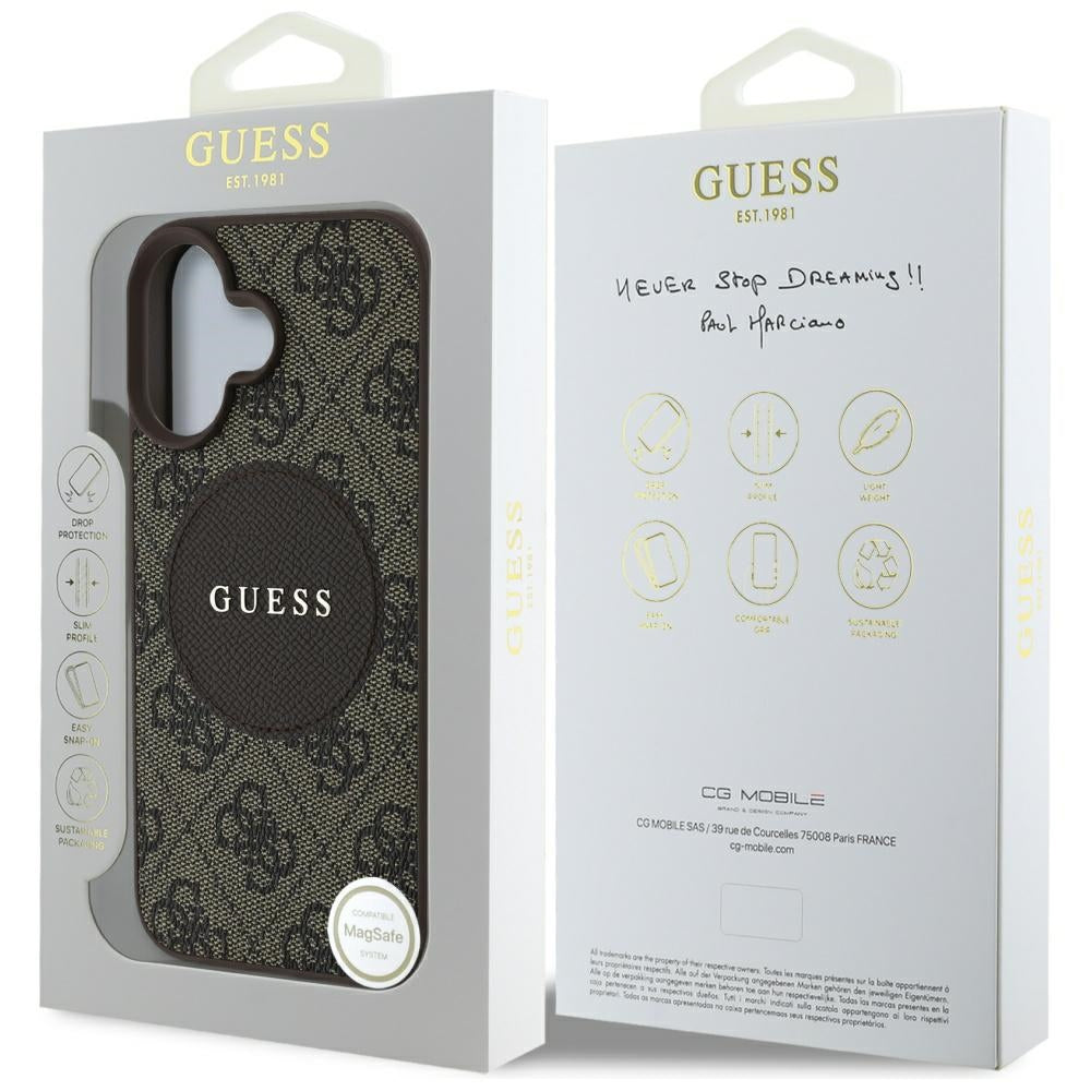 Husa de protectie Guess 4G Circle Classic Logo MagSafe (GUHMP16SP4PGRSGW) compatibil cu iPhone 16, Maro