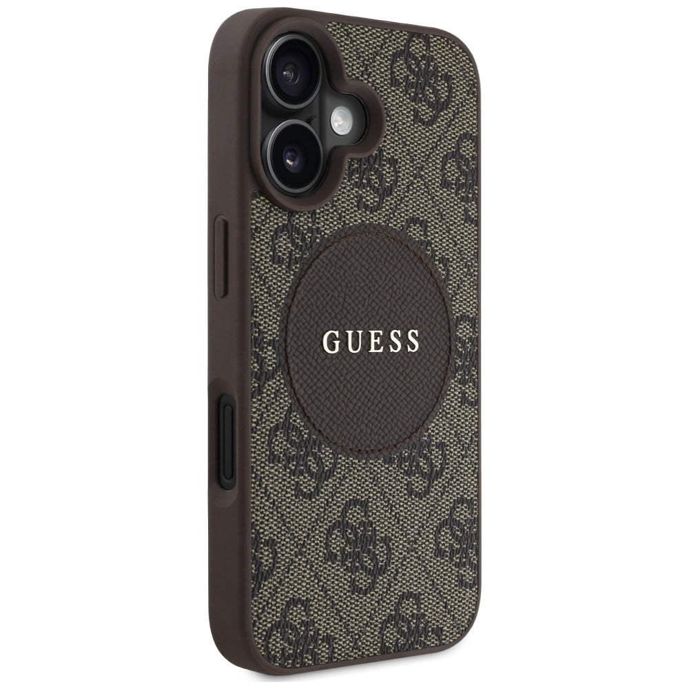Husa de protectie Guess 4G Circle Classic Logo MagSafe (GUHMP16SP4PGRSGW) compatibil cu iPhone 16, Maro
