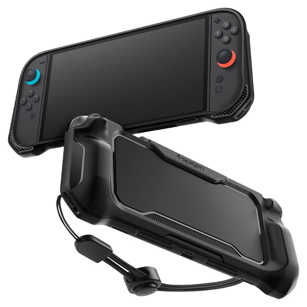 Accesoriu gaming Spigen Protective Case Rugged Armor (ACS09075), for Nintendo Switch 2, with Adjustable Strap, Ergonomic Design, Negru Mat