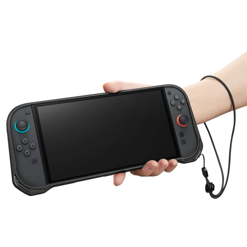 Accesoriu gaming Spigen Protective Case Rugged Armor (ACS09075), for Nintendo Switch 2, with Adjustable Strap, Ergonomic Design, Negru Mat
