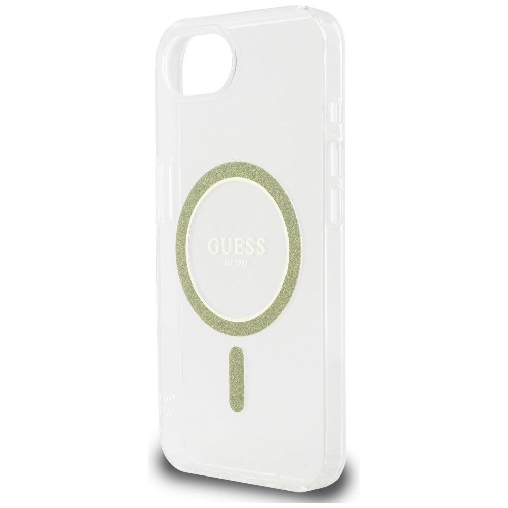 Husa de protectie Guess IML Glitter Circle MagSafe (GUHMPSE4HFGERET) compatibil cu iPhone 16e / iPhone 17e, Transparent