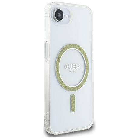 Husa de protectie Guess IML Glitter Circle MagSafe (GUHMPSE4HFGERET) compatibil cu iPhone 16e / iPhone 17e, Transparent