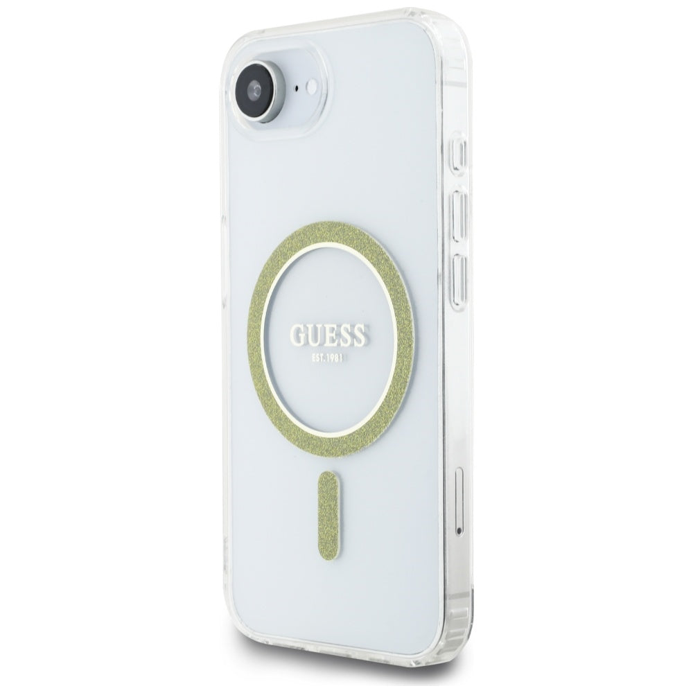 Husa de protectie Guess IML Glitter Circle MagSafe (GUHMPSE4HFGERET) compatibil cu iPhone 16e / iPhone 17e, Transparent