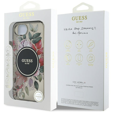 Husa de protectie Guess IML Flowers MagSafe (GUHMPSE4HFWBRCEK) compatibil cu iPhone 16e / iPhone 17e, Negru
