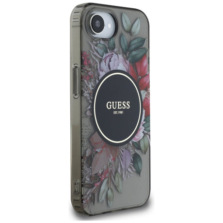 Husa de protectie Guess IML Flowers MagSafe (GUHMPSE4HFWBRCEK) compatibil cu iPhone 16e / iPhone 17e, Negru