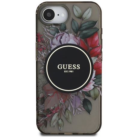 Husa de protectie Guess IML Flowers MagSafe (GUHMPSE4HFWBRCEK) compatibil cu iPhone 16e / iPhone 17e, Negru