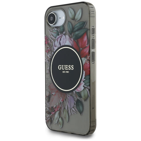 Husa de protectie Guess IML Flowers MagSafe (GUHMPSE4HFWBRCEK) compatibil cu iPhone 16e / iPhone 17e, Negru