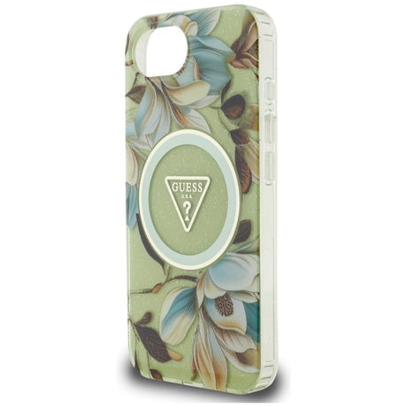 Husa de protectie Guess IML Metal Glitter Flowers Triangle MagSafe (GUHMPSE4HFLPEDN) compatibil cu iPhone 16e / iPhone 17e, Verde