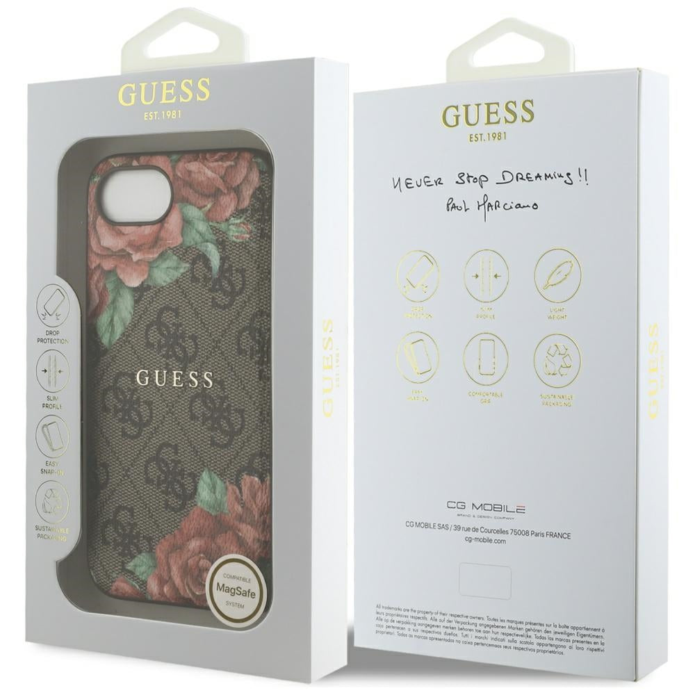 Husa de protectie Guess Hardcase 4G Flower Print MagSafe (GUHMPSE4P4ROPEMCW) compatibil cu iPhone 16e / iPhone 17e, Maro