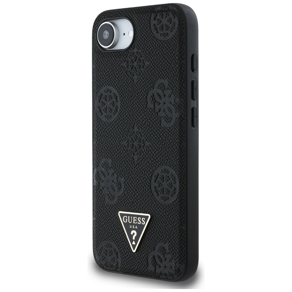 Husa de protectie Guess Peony Grained Hot Stamp Triangle Logo MagSafe (GUHMPSE4PGBTMK) compatibil cu iPhone 16e / iPhone 17e, Negru