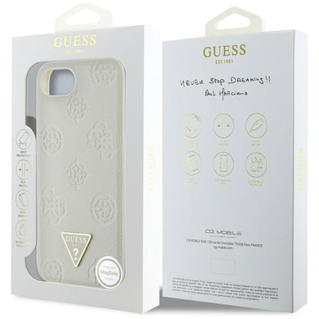 Husa de protectie Guess Peony Grained Hot Stamp Triangle Logo MagSafe (GUHMPSE4PGBTME) compatibil cu iPhone 16e / iPhone 17e, Bej