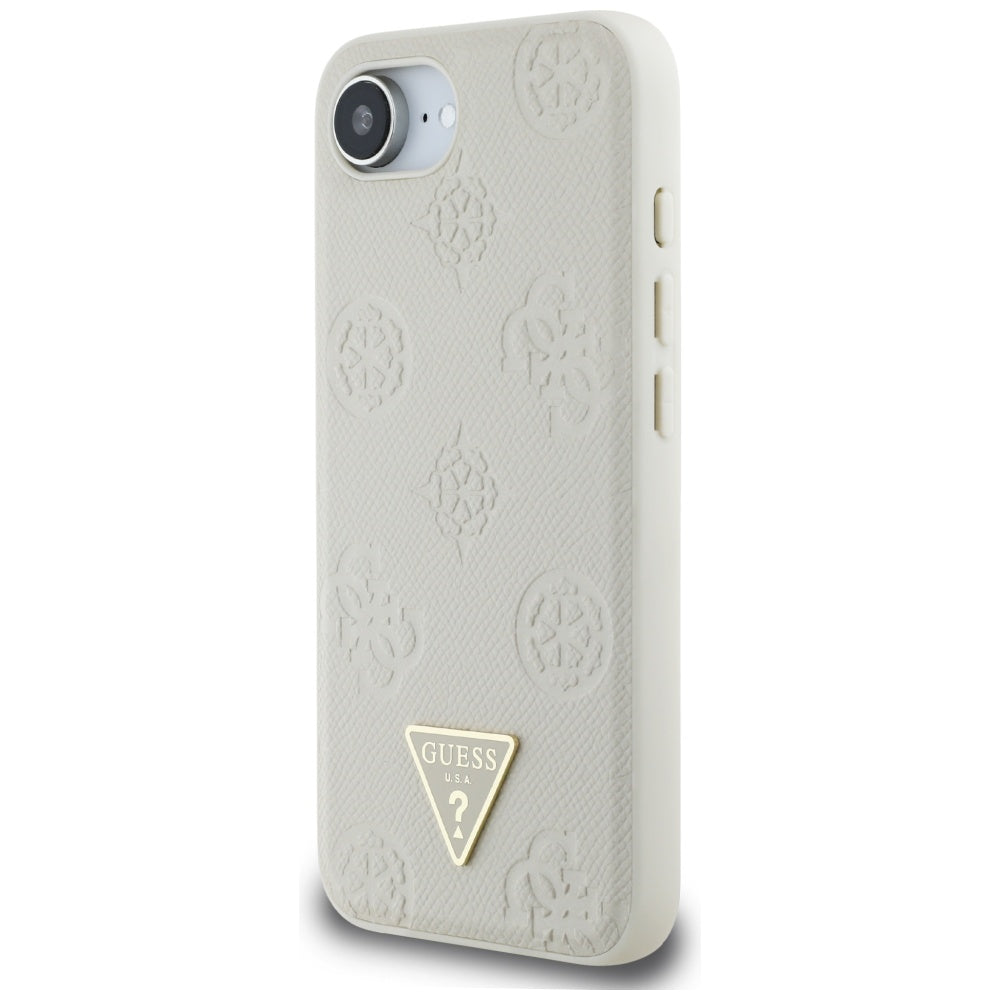 Husa de protectie Guess Peony Grained Hot Stamp Triangle Logo MagSafe (GUHMPSE4PGBTME) compatibil cu iPhone 16e / iPhone 17e, Bej